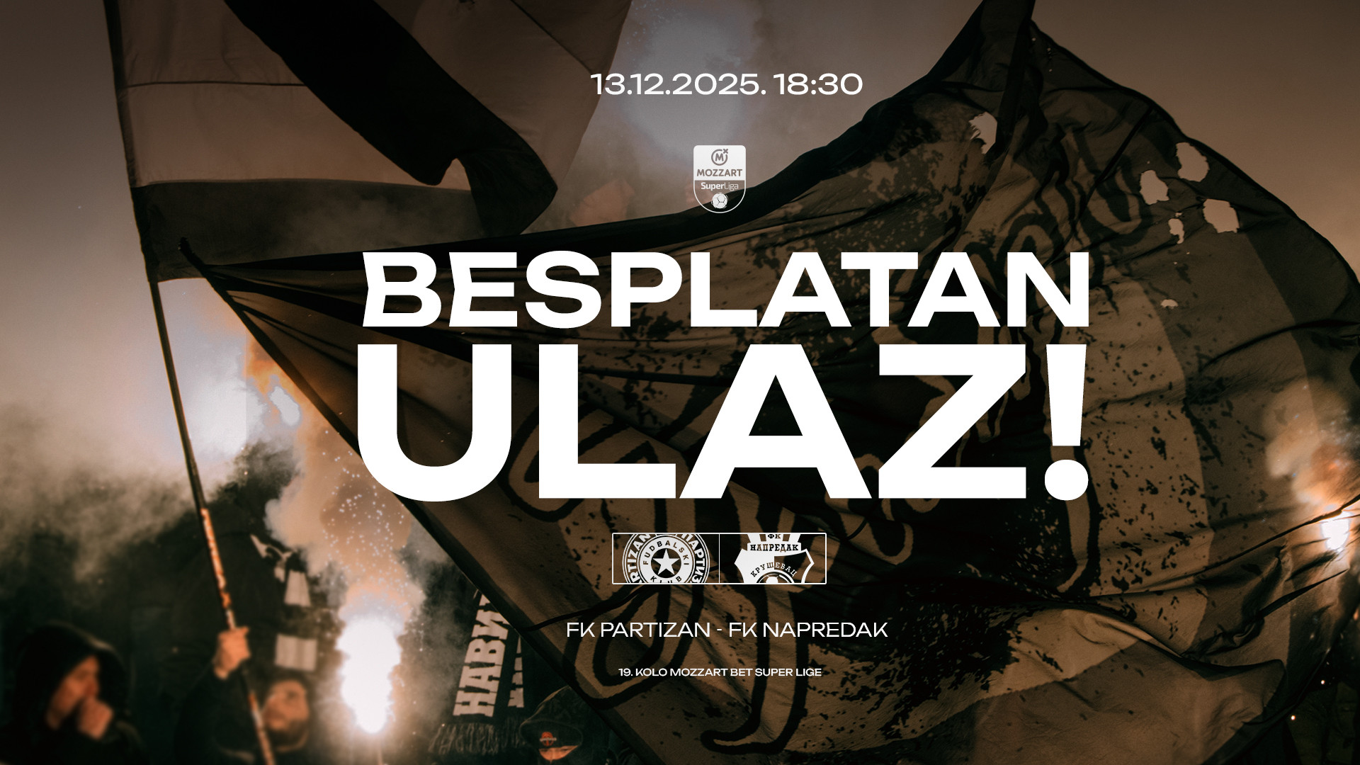 Besplatan ulaz za meč Partizan - Napredak